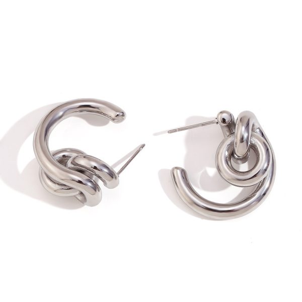 Fashion Winding Circle Titanium Steel Ear Studs Creative Lock C- Shaped Niche Personality Female