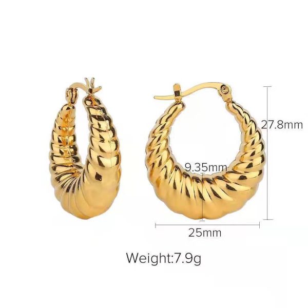 Europe And The United States Ins Net Red Circle Hollow Earrings Cold Wind Croissant Bread Earrings 18K Steel Titanium Crescent Shrimp Body Earrings