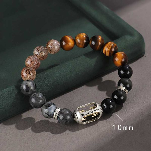 925 Silver Hoop Mantra Yellow Tiger Eyes Black Myth Wukong Men And Women Bracelet