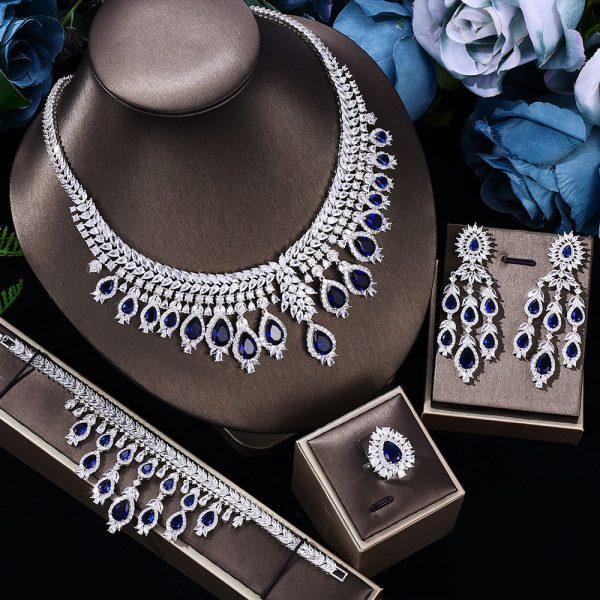 Bridal Set 3A Zircon Necklace Earring Ring Four-piece Set