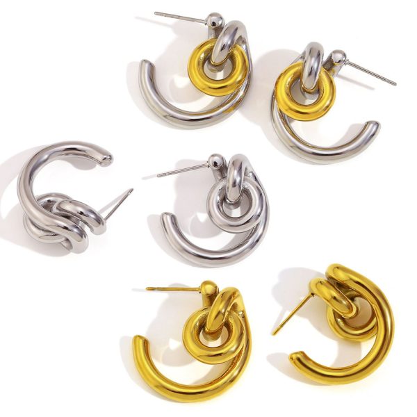 Fashion Winding Circle Titanium Steel Ear Studs Creative Lock C- Shaped Niche Personality Female