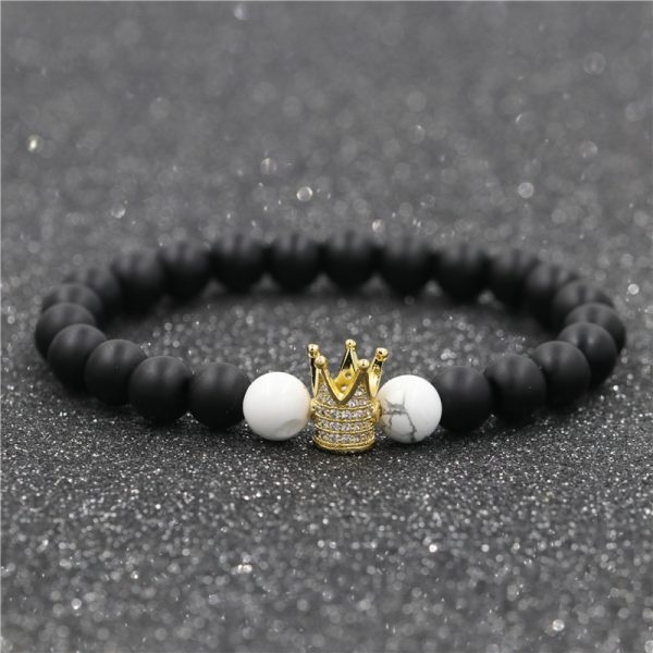 Jewelry White Turquoise Black Frosted Stone Crown Set Couple Bracelet