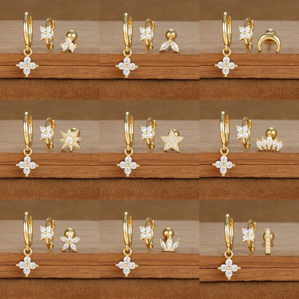 Fashion Geometric Ear Studs Zircon Set Ladies