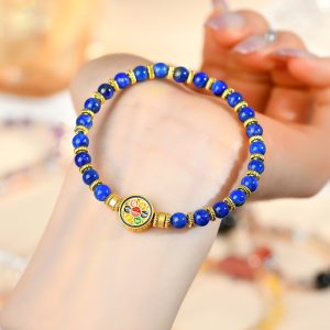 Natural Emperor Lapis Lazuli Six-word Mantra Single Ring Bracelet