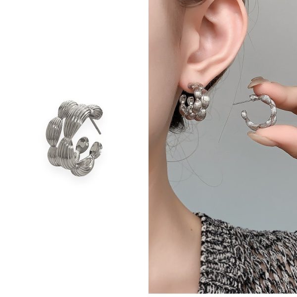 Fashion Simple Double Circle Plant Texture Ear Studs