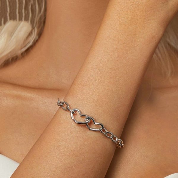 Personality Trend Doppel Herz-phase Buckle Bracelet For Men And Women