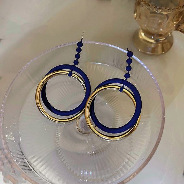 925 Silver Needle Baked Lacquer Circle Ring Earrings