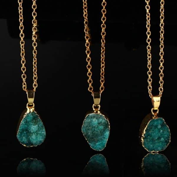 Ladies Round Irregular Water Droplets Natural Stone Rough Stone Pendant Necklace