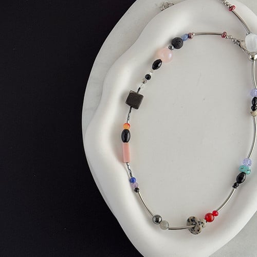 New Chinese Style Summer Lazy Colorful Natural Stone Titanium Steel Necklace