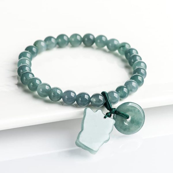 Natural Emerald Blue Water Lucky Cat Peace Buckle Hand Weaving Bracelet