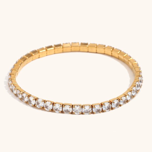 Simple And Light Luxury Stainless Steel Plated 18K Gold Elastic Zircon Bracelet Ornament