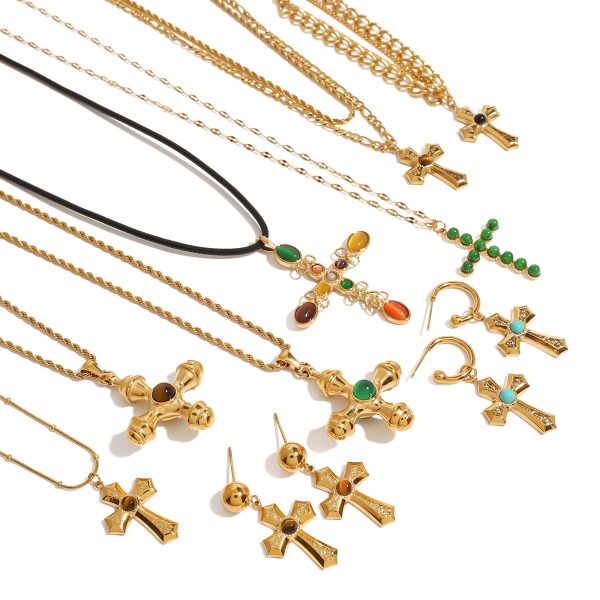 Stainless Steel Cross Shelf Necklace Natural Stone Clavicle Chain