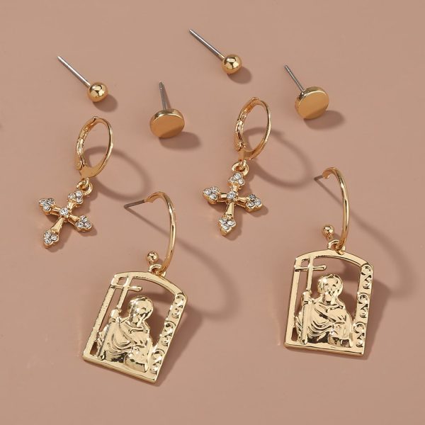Hot selling hip-hop street accessories in Europe and America, diamond cross portrait tag earrings set earrings