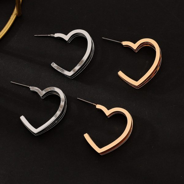Three-line Love Heart Stud Earrings Double-layer Circle Women's Simple