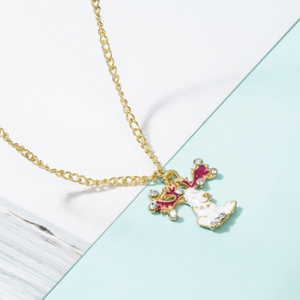 Christmas White Elk Alloy Drop Oil Set Chain Earring Necklace