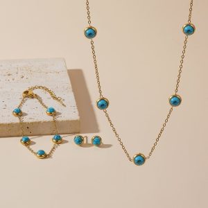 Simple All-match Titanium Steel Turquoise Collarbone Necklace Set