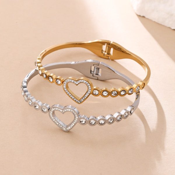 Titanium Steel Heart Love Heart Multi-Diamond Bracelet