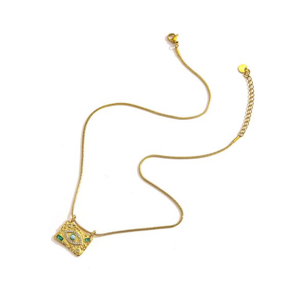 Female Retro Stainless Steel Devil Square Eye Necklace