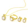 Fashion Jewelry Set Zircon Gem Pendant Chain Choker Necklace For Women Gold Color Stud Earring Statement Wedding Ring