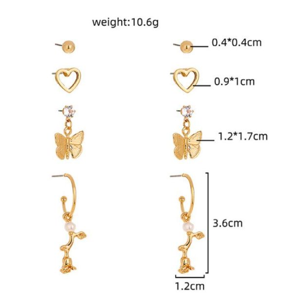 Fashion Women's All-match Butterfly Alloy Stud Earring Set