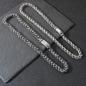 Keel Chain Necklace Vintage Antique Silver Twist Men's Titanium Steel Necklace