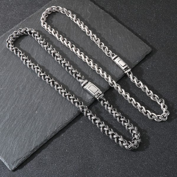 Keel Chain Necklace Vintage Antique Silver Twist Men's Titanium Steel Necklace
