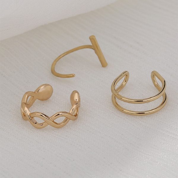 Cool Personality Lady Ear Bone Clip Earrings, Gold Fashion Simple Earring Clip 3-piece Set