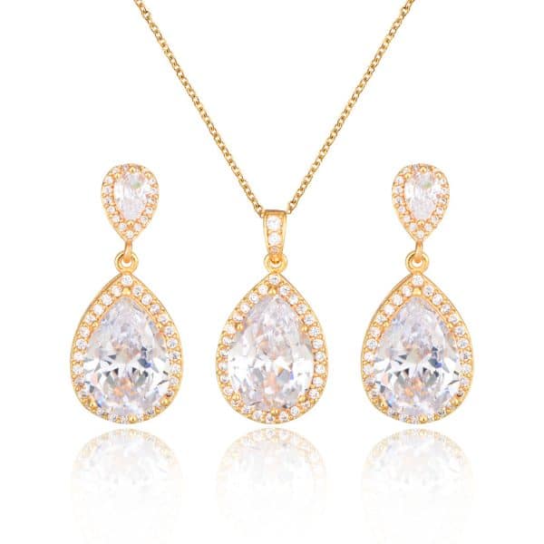 Bright Big Zircon Water Drops Necklace Eardrops Suit Bride Wedding Jewelry Simple Graceful