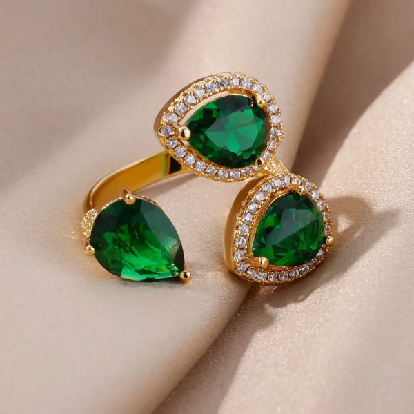 Green Zircon Flower Ring For Women