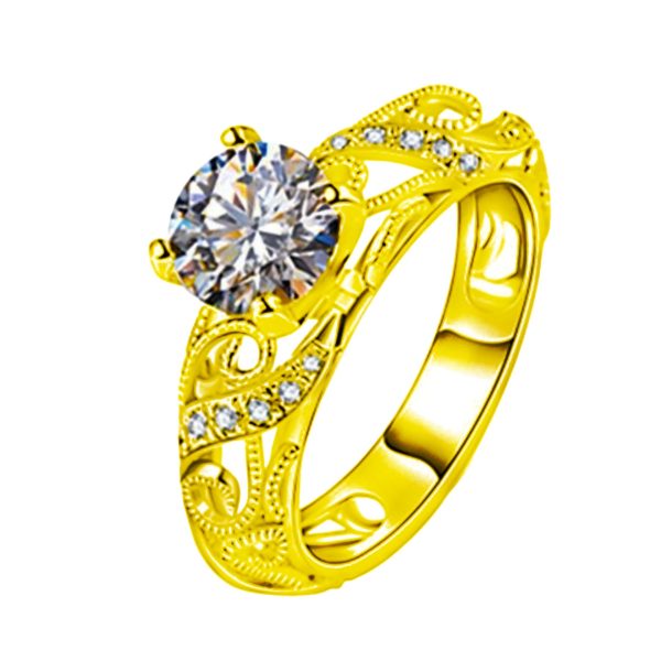 Zircon Ring Colorful Gold Four Claw Diamond