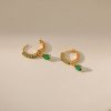 Copper Plating 18K Real Gold Vintage Circle Earrings Emerald