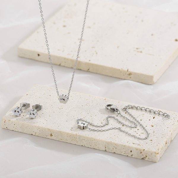 Ring Mesh Cat's Paw Stainless Steel Necklace Bracelet Cute Pet Four-piece Ring Set Jewelry