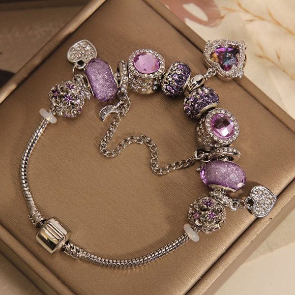 Special Interest Light Luxury Purple Glass Bead Love Pendant Bracelet