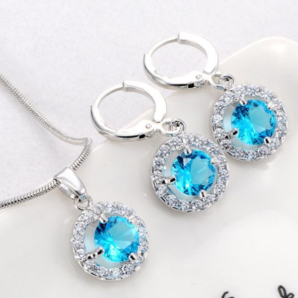 Simple Micro-inlaid Crystal Zircon Jewelry Two-piece Set