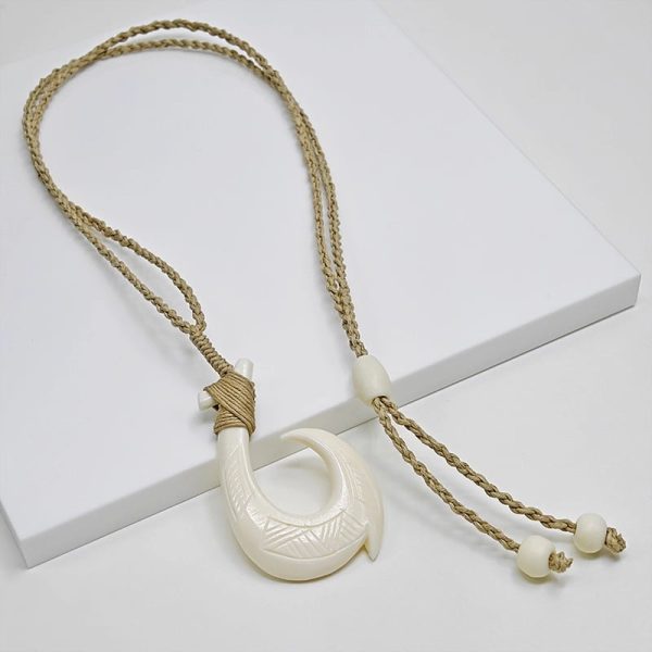 Yak Bone Carved Fishhook Brand Pendant Necklace