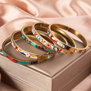 Titanium Steel Bracelet Women's Exquisite Geometric Oil-spot Glaze Flowers