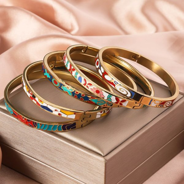Titanium Steel Bracelet Women's Exquisite Geometric Oil-spot Glaze Flowers
