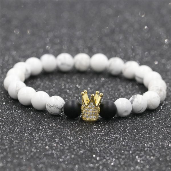 Jewelry White Turquoise Black Frosted Stone Crown Set Couple Bracelet
