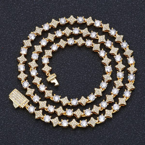 European And American New 6mm Cross Star Zircon Tennis Chain Hip Hop Rhombus Men's Necklace