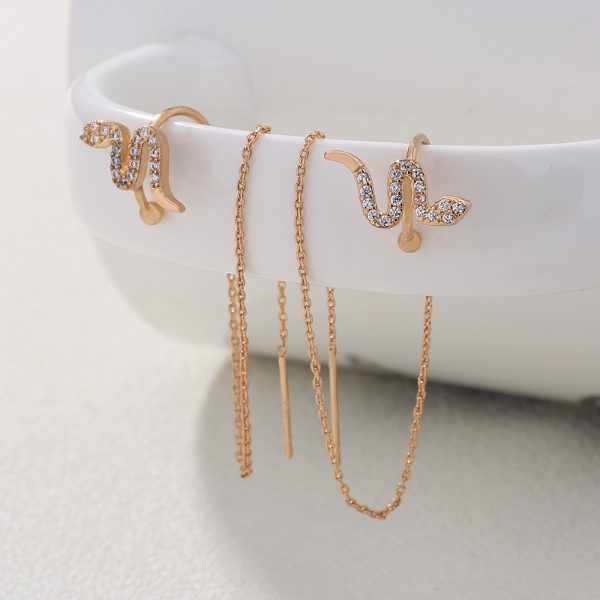 Cross Border Jewelry Wholesale Niche Design Earrings Female Fashion Europe And America Snake Shaped Copper Micro Set Zircon Long Tassel Ear Line
