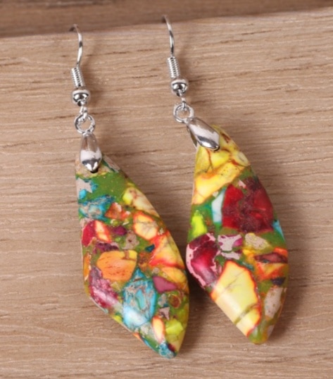 Colorful Emperor Stone Water Drop Geometric Shape Stone Earrings For Women