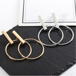 New Alloy Rectangular Sleeve Circle Ear Studs