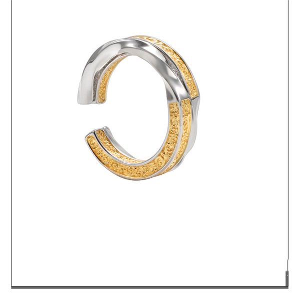 Gold And Silver Color Blocked Tang Grass Pattern Ring