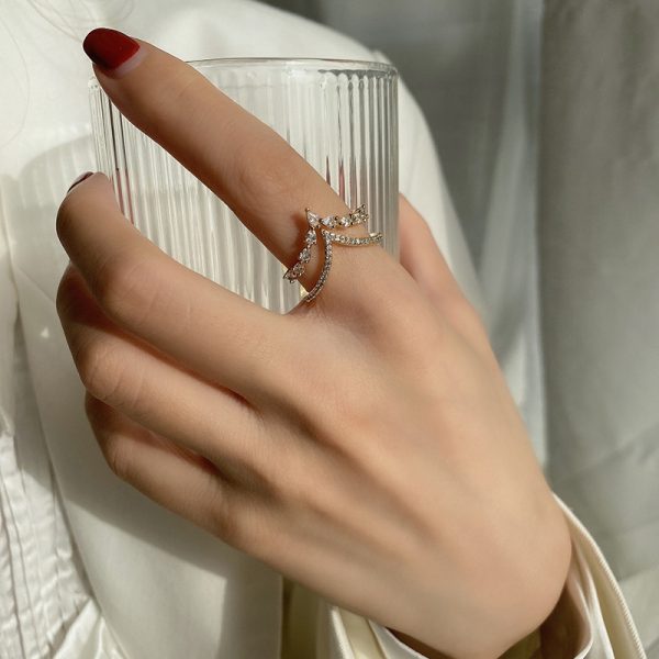Exquisite Double-layer Light Luxury Opening Adjustable Heart-shaped Full Diamond Female Ring