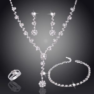Silver Color Tone Crystal Tennis African Jewelry Set Earri Ng
