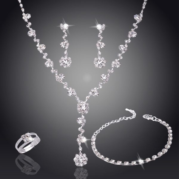 Silver Color Tone Crystal Tennis African Jewelry Set Earri Ng