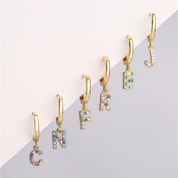 Micro-set Zircon Color Diamond Letter Earrings