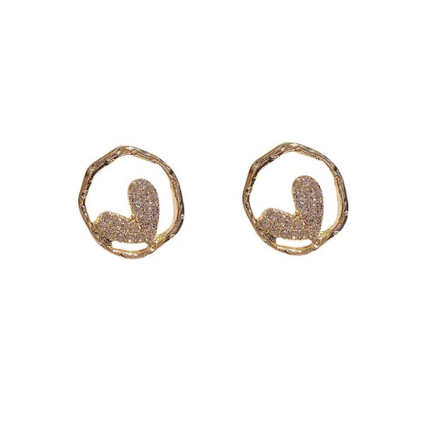 925 Silver Needle Circle Personality Heart Shape With Diamond Earrings Irregular Circles