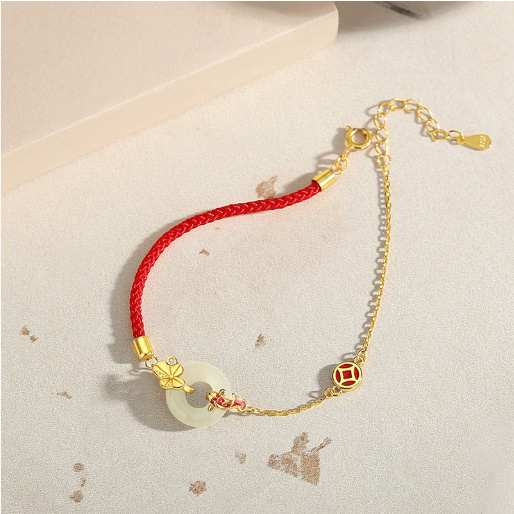 Koi Peace Buckle Hetian Jade Red Rope Bracelet