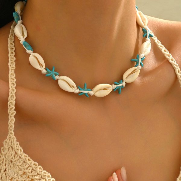 Summer Natural Shell Turquoise Starfish Hand-woven Beach Holiday Necklace